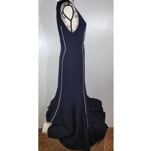 Gabriela Hearst Halter Maxi Dress with Contrast Stitching, Navy, Womens Size 8 - Picture 3 of 8